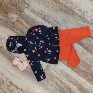 Carter's hooded jacket/sweatshirt with leggings and bow 3-6 months
